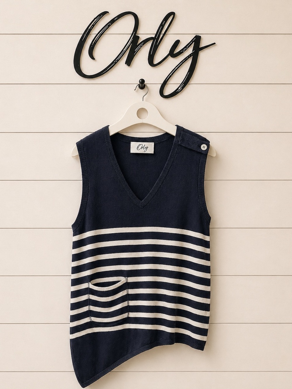ORLY – Navy & White Striped Sleeveless Tunic – Size L